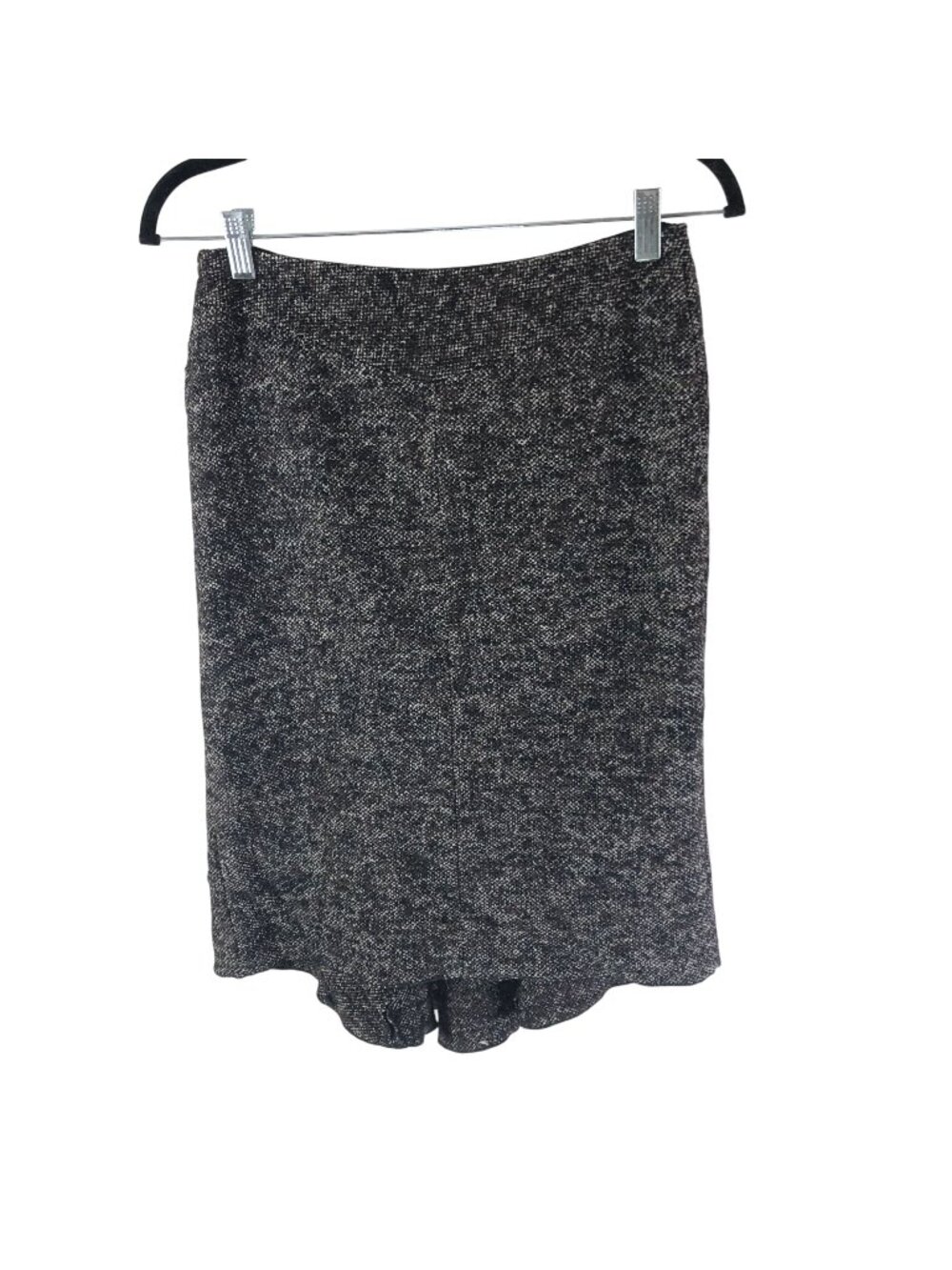 BCBGMaxAzria Tweed Pencil Skirt Back Pleated Wool Silk Blend Black Brown Lined 2